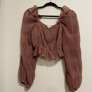 Mauve/Purple Square Neck Wide Sleeves Cropped Blouse